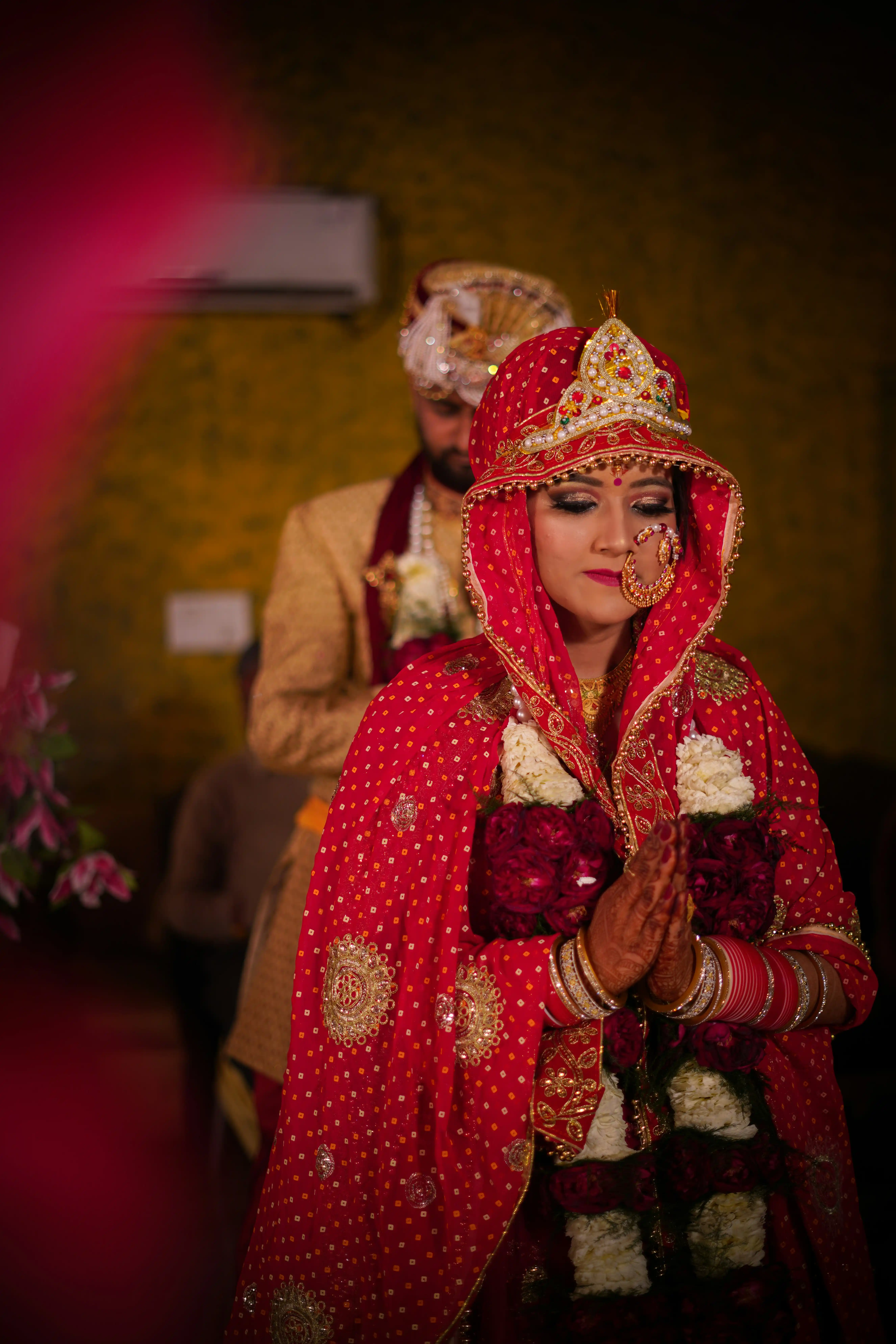 A couple during a traditional Indian wedding ceremony